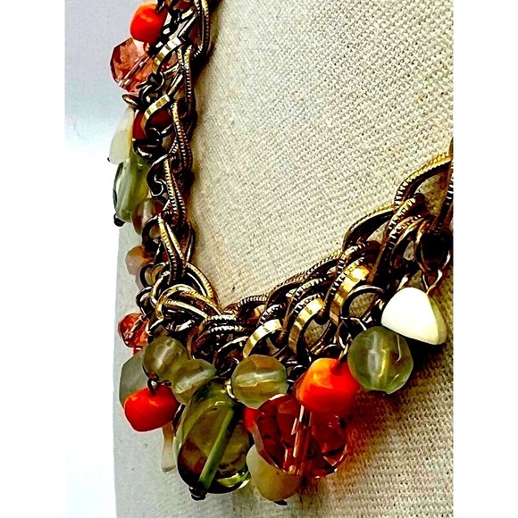 Chunky Gold  Tone Chain  Necklace W/ Colorful Beads & Charms   A48 - Picture 6 of 7